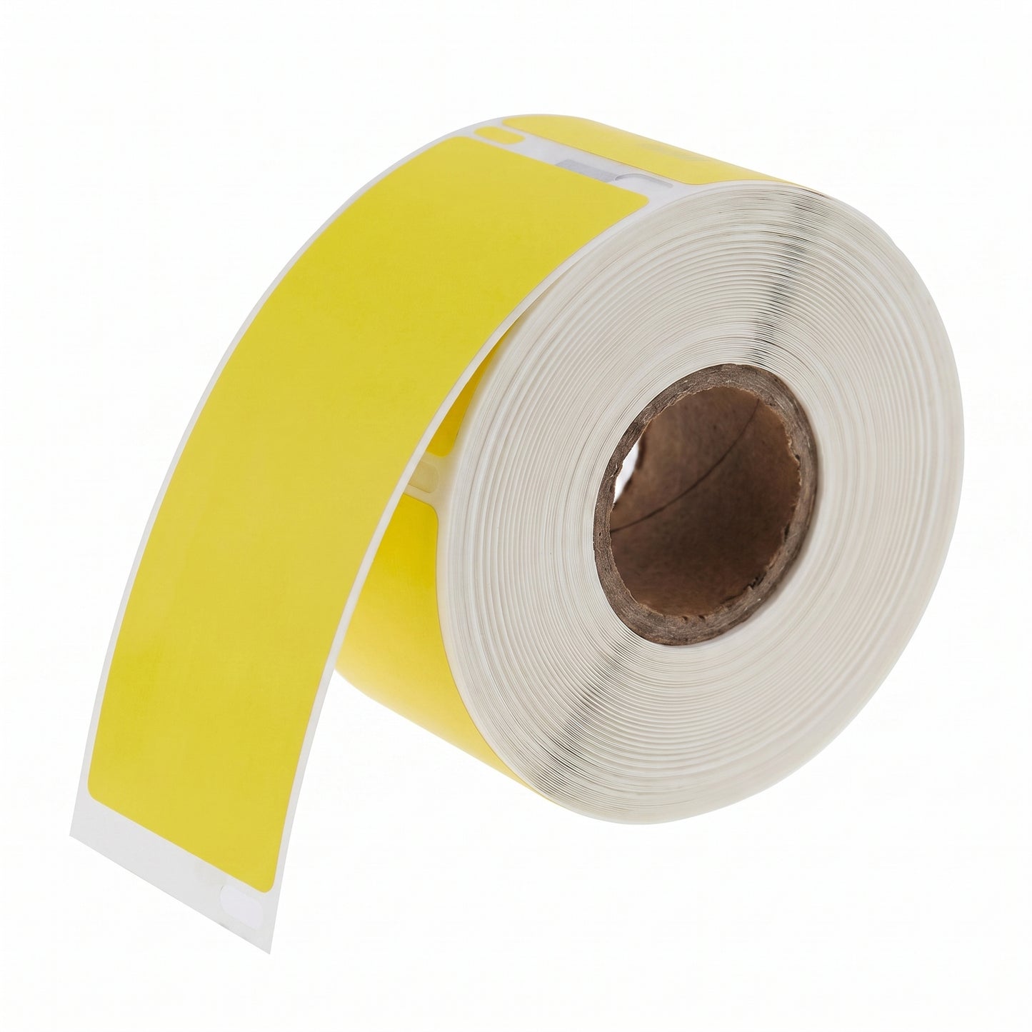 Roll of yellow labels on a white background