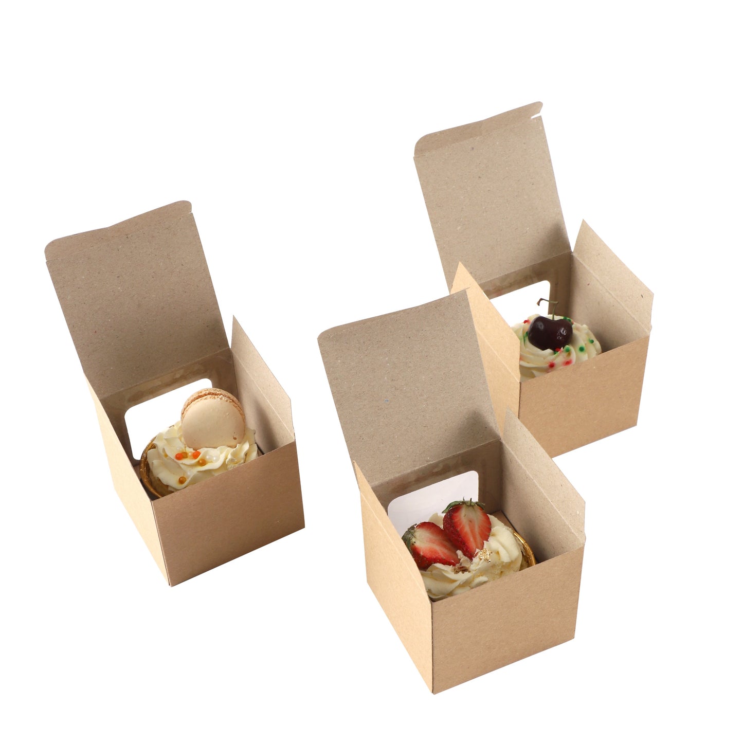 Cupcake Boxes Individual Kraft Brown Single Fairy Cake and Window Cardboard Packaging Gift Box Great For Baking Muffins Cookies Weddings