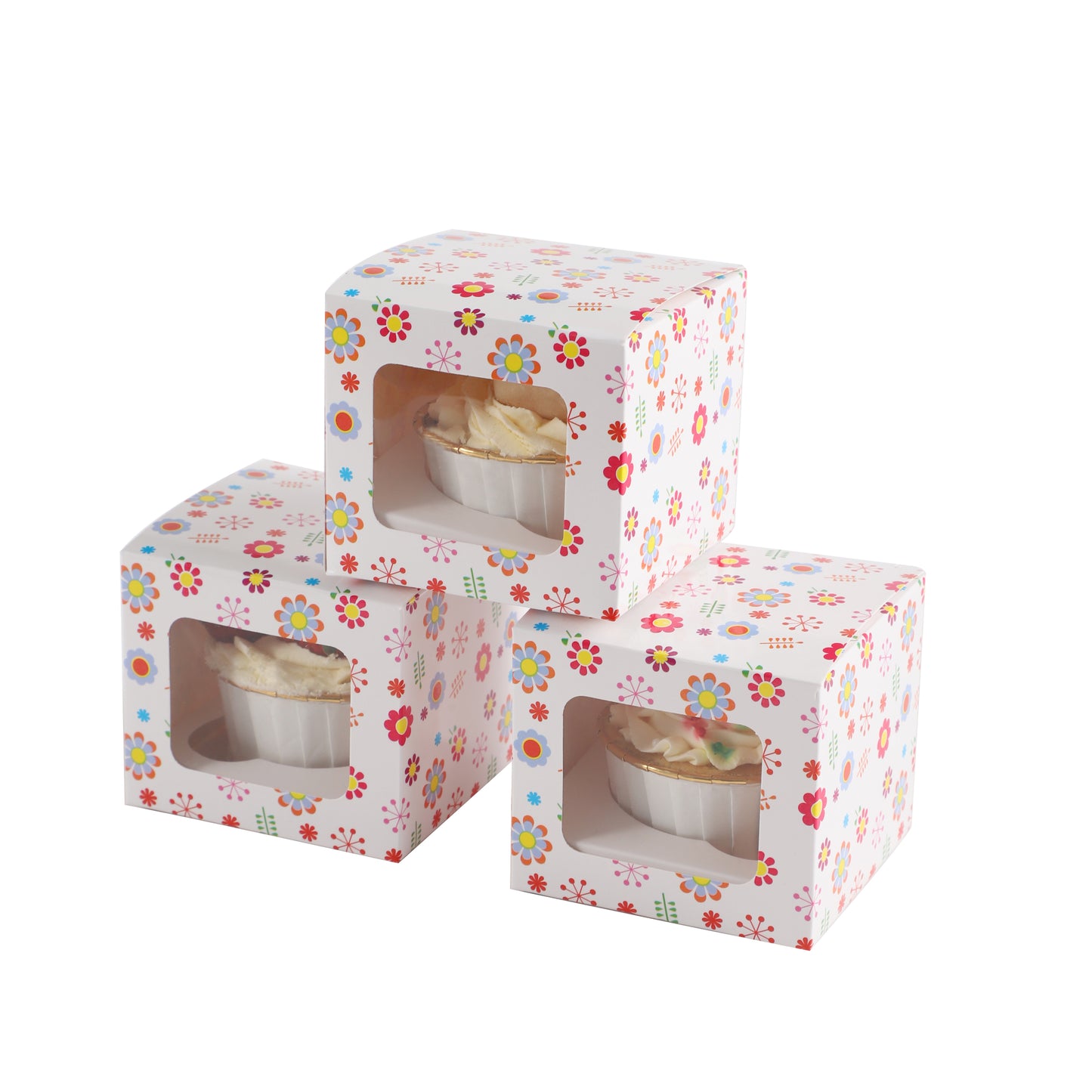 Cupcake Boxes Individual Pattern Single Fairy Cake with Clear Window Cardboard Packaging Box Baking Kids Muffins Cookies Weddings tradingmadeeasy.co.uk