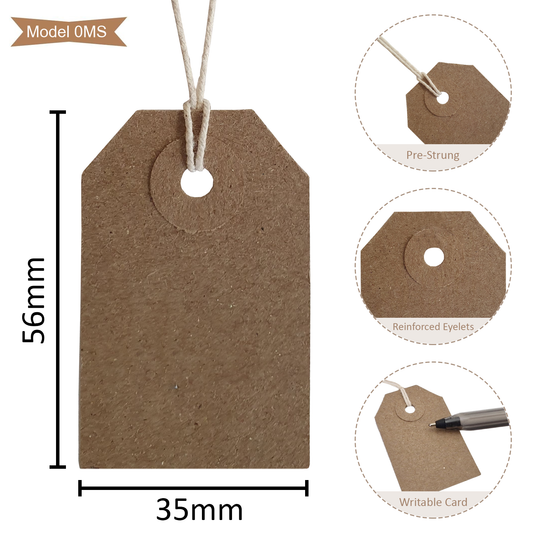 Swift Strung Tags Brown Reinforced Card Clothing Parcel Label String Hanging Gift Swing Tickets Kraft Hang Price Labelling 56mm x 35mm (Pack Of 3000)