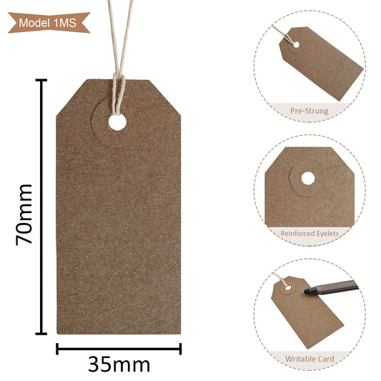 Swift Strung Tags Brown Reinforced Card Clothing Parcel Label String Hanging Gift Swing Tickets Kraft Hang Price Labelling 70mm x 35mm (Pack Of 500)