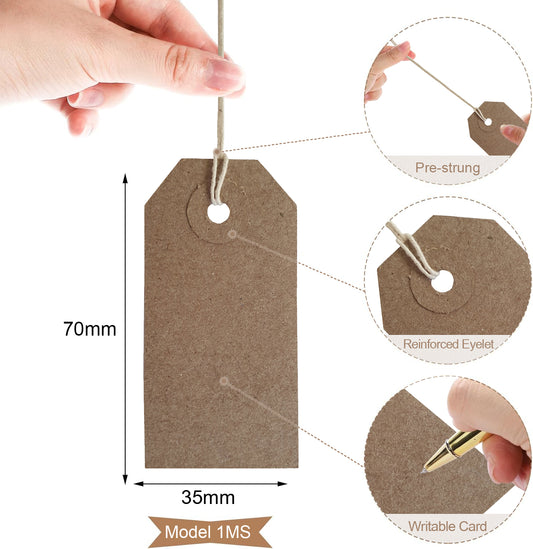 Swift Strung Tags Brown Reinforced Card Clothing Parcel Label String Hanging Gift Swing Tickets Kraft Hang Price Labelling 70mm x 35mm (Pack Of 100)