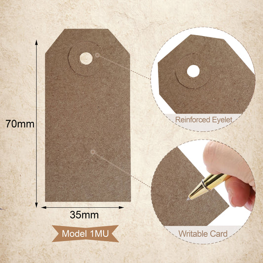 Swift Unstrung Tags Brown Reinforced Card Clothing Parcel Label Gift Swing Tickets Kraft Price Labelling 70mm x 35 mm (Pack Of 200)