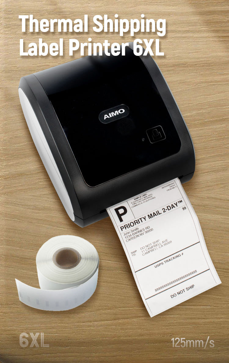 Aimo Bluetooth Thermal Label Printer 6XL Compatible With Amazon, Ebay, ETSY, Shopify, Royal Mail, Fedex, UPS, High Speed Machine For Online Sellers Labelling Large 6 X 4 Shipping Labels tradingmadeeasy.co.uk