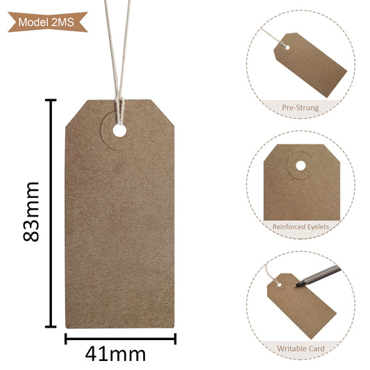Swift Strung Tags Brown Reinforced Card Clothing Parcel Label String Hanging Gift Swing Tickets Kraft Hang Price Labelling 83mm x 41mm (Pack Of 500)