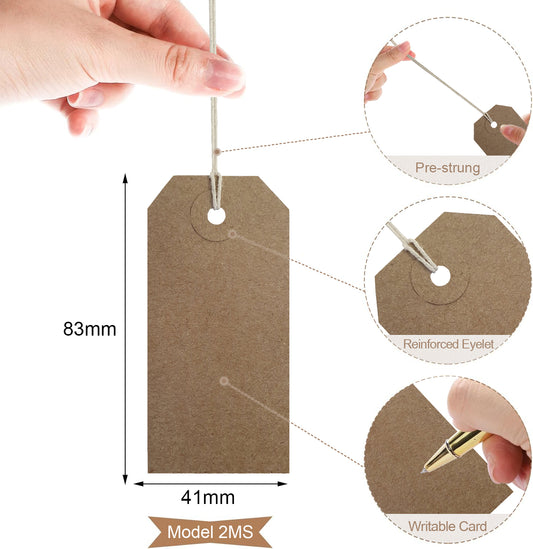 Swift Strung Tags Brown Reinforced Card Clothing Parcel Label String Hanging Gift Swing Tickets Kraft Hang Price Labelling 83mm x 41mm (Pack Of 1000)