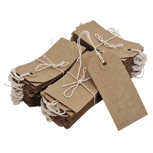 Swift Strung Tags Brown Reinforced Card Clothing Parcel Label String Hanging Gift Swing Tickets Kraft Hang Price Labelling 83mm x 41mm (Pack Of 1000)