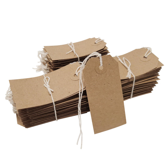 Swift Strung Tags Brown Reinforced Card Clothing Parcel Label String Hanging Gift Swing Tickets Kraft Hang Price Labelling 96mm x 48mm (Pack Of 1000)