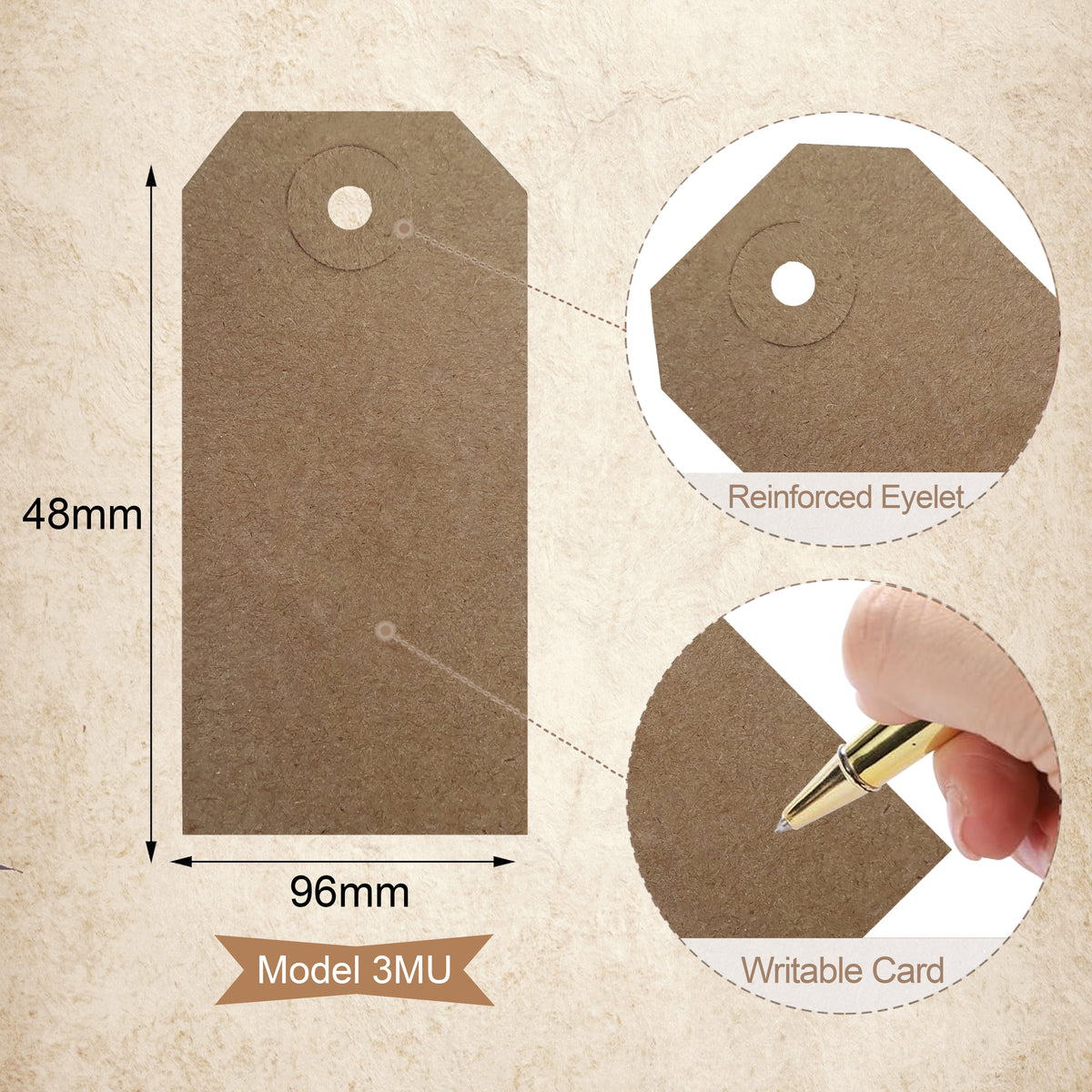 Swift Unstrung Tags Brown Reinforced Card Clothing Parcel Label Gift Swing Tickets Kraft Price Labelling 96mm x 48 mm (Pack Of 500)