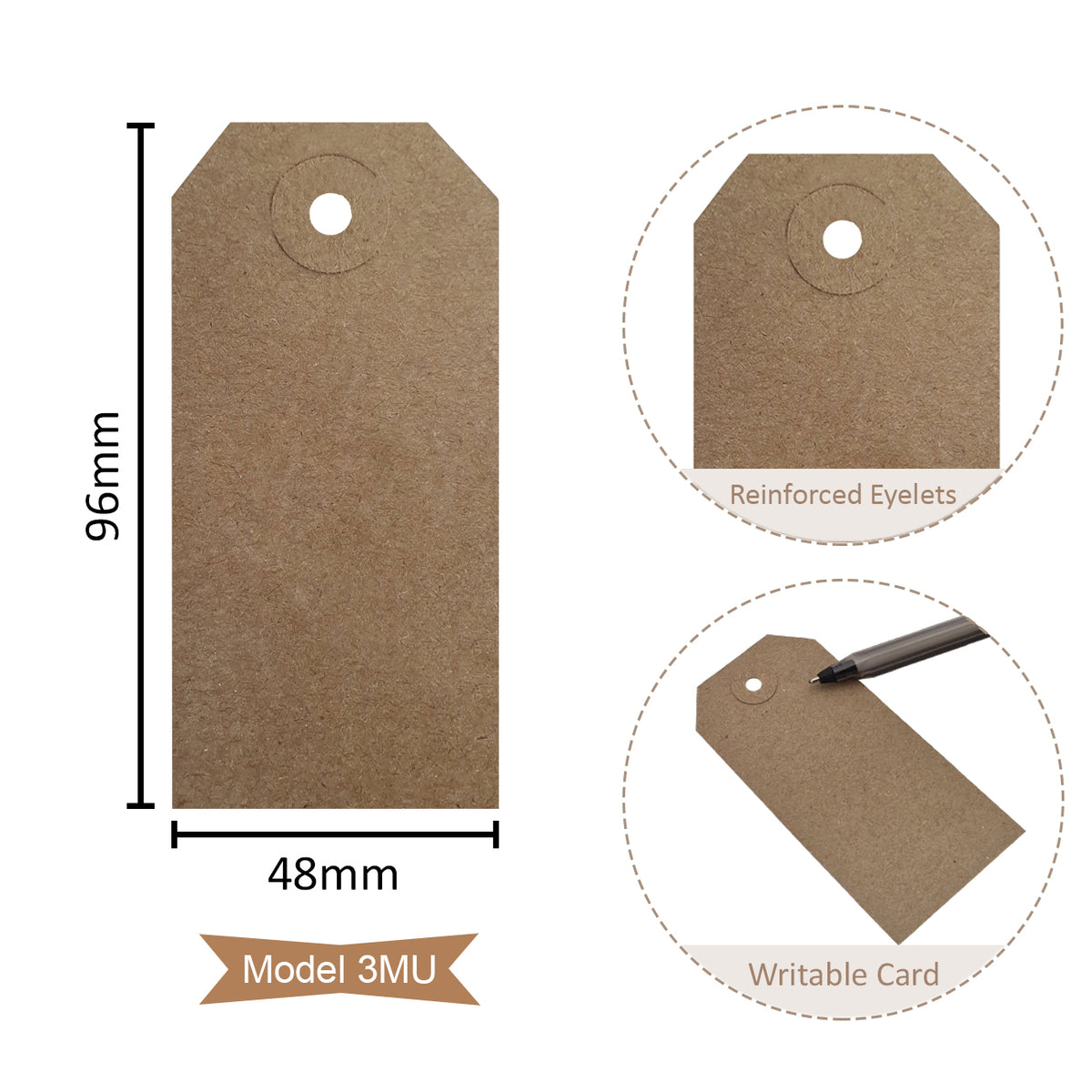 Swift Unstrung Tags Brown Reinforced Card Clothing Parcel Label Gift Swing Tickets Kraft Price Labelling 96mm x 48 mm (Pack Of 500)