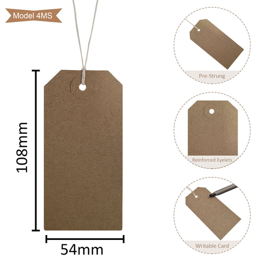 Swift Strung Tags Brown Reinforced Card Clothing Parcel Label String Hanging Gift Swing Tickets Kraft Hang Price Labelling 108mm x 54mm (Pack Of 500)
