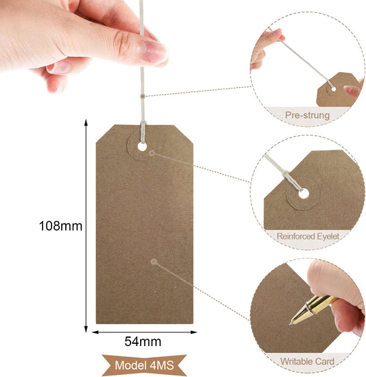 Swift Strung Tags Brown Reinforced Card Clothing Parcel Label String Hanging Gift Swing Tickets Kraft Hang Price Labelling 108mm x 54mm (Pack Of 100)