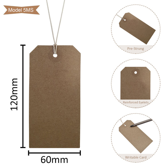 Swift Strung Tags Brown Reinforced Card Clothing Parcel Label String Hanging Gift Swing Tickets Kraft Hang Price Labelling 120mm x 60mm (Pack Of 5000)