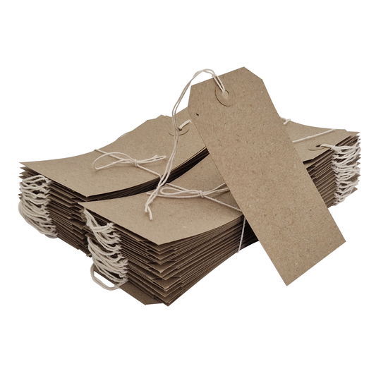 Swift Strung Tags Brown Reinforced Card Clothing Parcel Label String Hanging Gift Swing Tickets Kraft Hang Price Labelling 120mm x 60mm (Pack Of 3000)