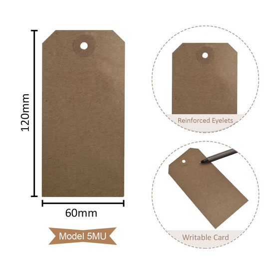 Swift Unstrung Tags Brown Reinforced Card Clothing Parcel Label Gift Swing Tickets Kraft Price Labelling 120mm x 60 mm (Pack Of 1000)