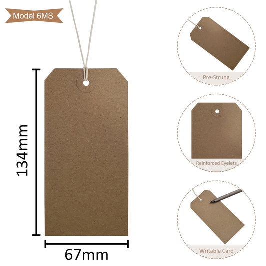 Swift Strung Tags Brown Reinforced Card Clothing Parcel Label String Hanging Gift Swing Tickets Kraft Hang Price Labelling 134mm x 67 mm (Pack Of 5000)