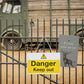 Danger Keep Out Yellow Hanging Warning Sign (BS10)