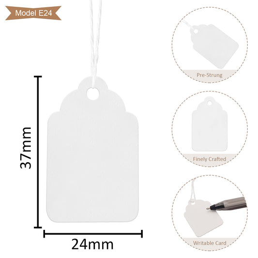 Swift Strung Tags White Card Clothing Parcel Label String Hanging Gift Swing Tickets Kraft Hang Price Labelling 37mm x 24mm (Pack Of 3000)