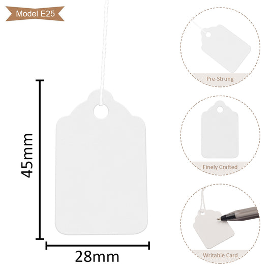 Swift Strung Tags White Card Clothing Parcel Label String Hanging Gift Swing Tickets Kraft Hang Price Labelling 45mm x 28mm (Pack Of 500)