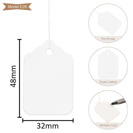 Swift Strung Tags White Card Clothing Parcel Label String Hanging Gift Swing Tickets Kraft Hang Price Labelling 48mm x 32mm (Pack Of 5000)