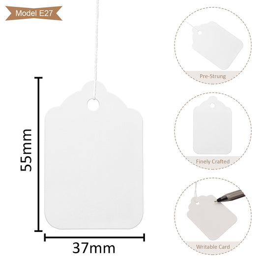 Swift Strung Tags White Card Clothing Parcel Label String Hanging Gift Swing Tickets Kraft Hang Price Labelling 55mm x 37mm (Pack Of 5000)