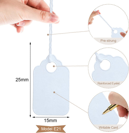 Swift Strung Tags White Card Clothing Parcel Label String Hanging Gift Swing Tickets Kraft Hang Price Labelling 25mm x 15mm (Pack Of 5000)