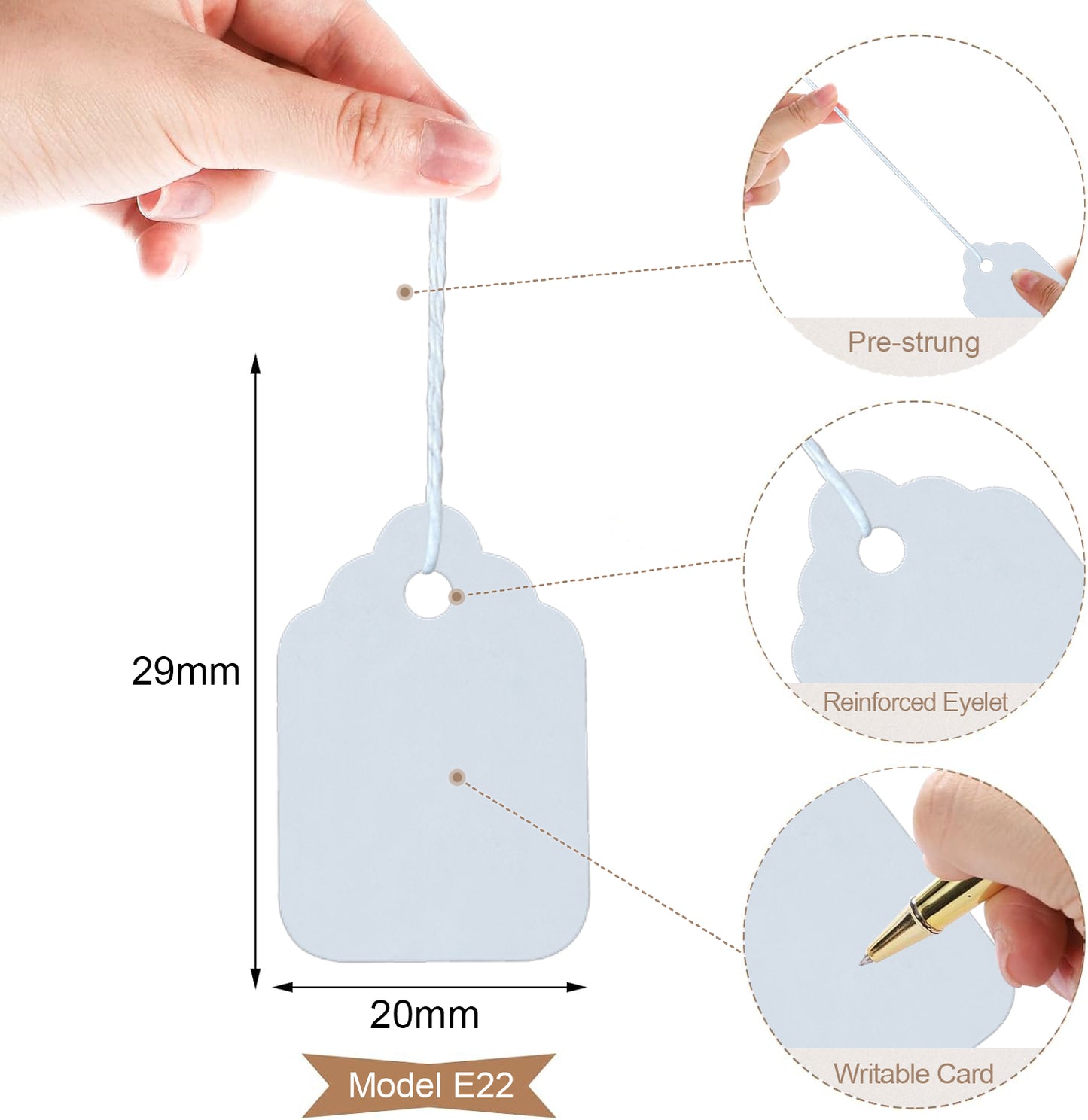 Swift Strung Tags White Card Clothing Parcel Label String Hanging Gift Swing Tickets Kraft Hang Price Labelling 29mm x 20mm (Pack Of 5000)