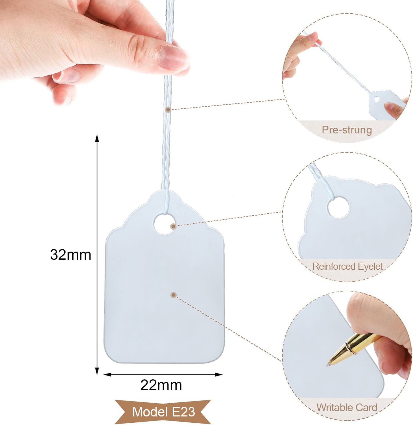 Swift Strung Tags White Card Clothing Parcel Label String Hanging Gift Swing Tickets Kraft Hang Price Labelling 32mm x 22mm (Pack Of 5000)