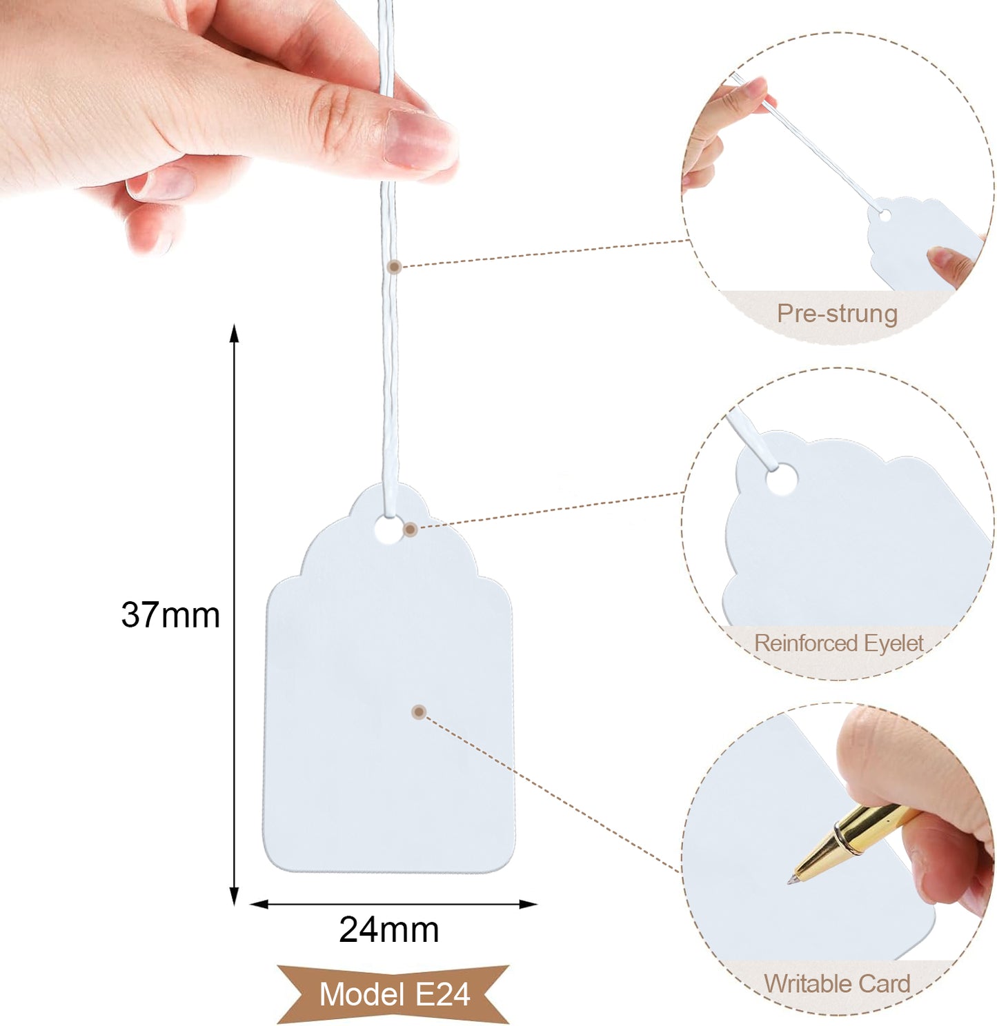 Swift Strung Tags White Card Clothing Parcel Label String Hanging Gift Swing Tickets Kraft Hang Price Labelling 37mm x 24mm (Pack Of 5000)