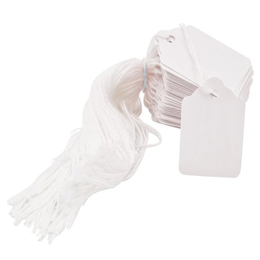 Swift Strung Tags White Card Clothing Parcel Label String Hanging Gift Swing Tickets Kraft Hang Price Labelling 37mm x 24mm (Pack Of 5000)