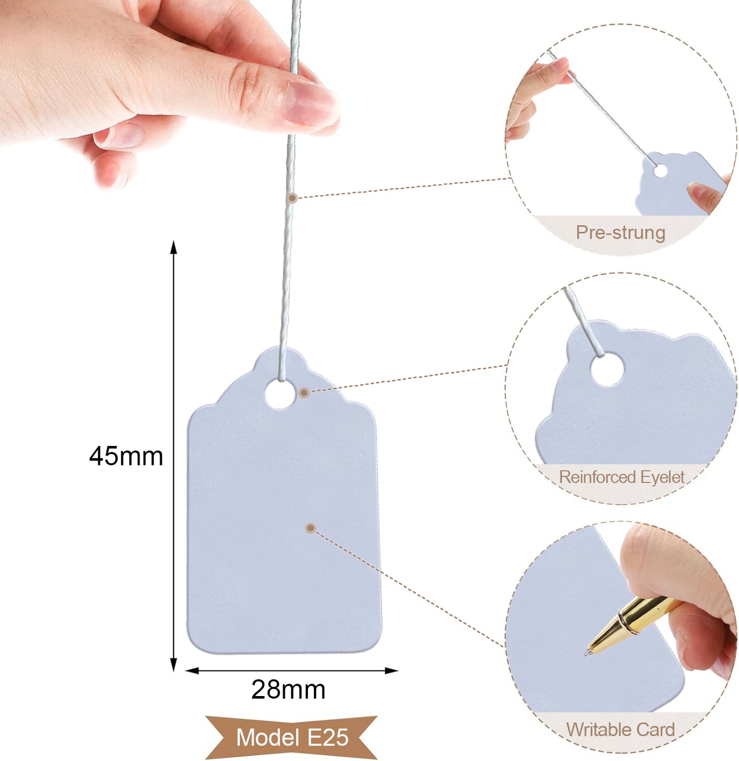 Swift Strung Tags White Card Clothing Parcel Label String Hanging Gift Swing Tickets Kraft Hang Price Labelling 45mm x 28mm (Pack Of 5000)