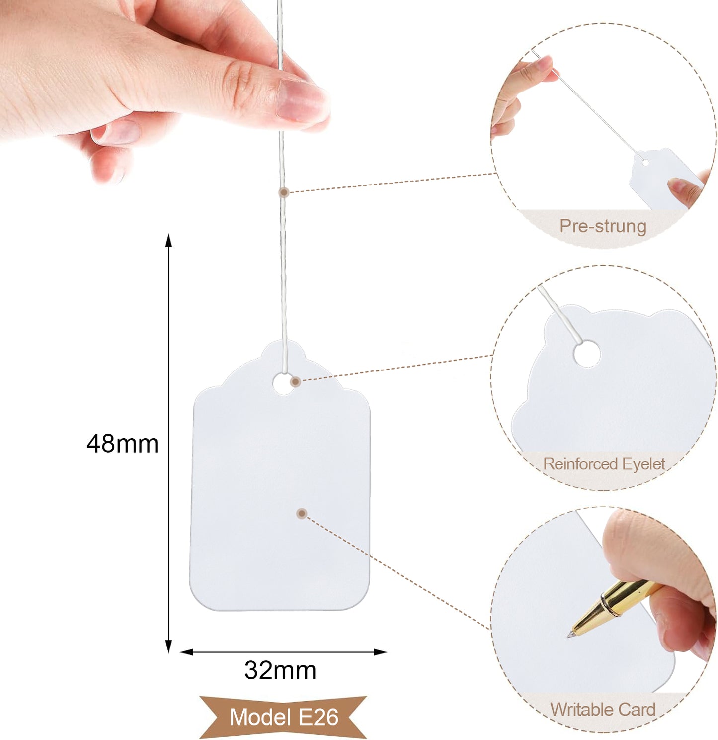 Swift Strung Tags White Card Clothing Parcel Label String Hanging Gift Swing Tickets Kraft Hang Price Labelling 48mm x 32mm (Pack Of 3000)