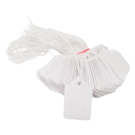 Swift Strung Tags White Card Clothing Parcel Label String Hanging Gift Swing Tickets Kraft Hang Price Labelling 48mm x 32mm (Pack Of 1000)