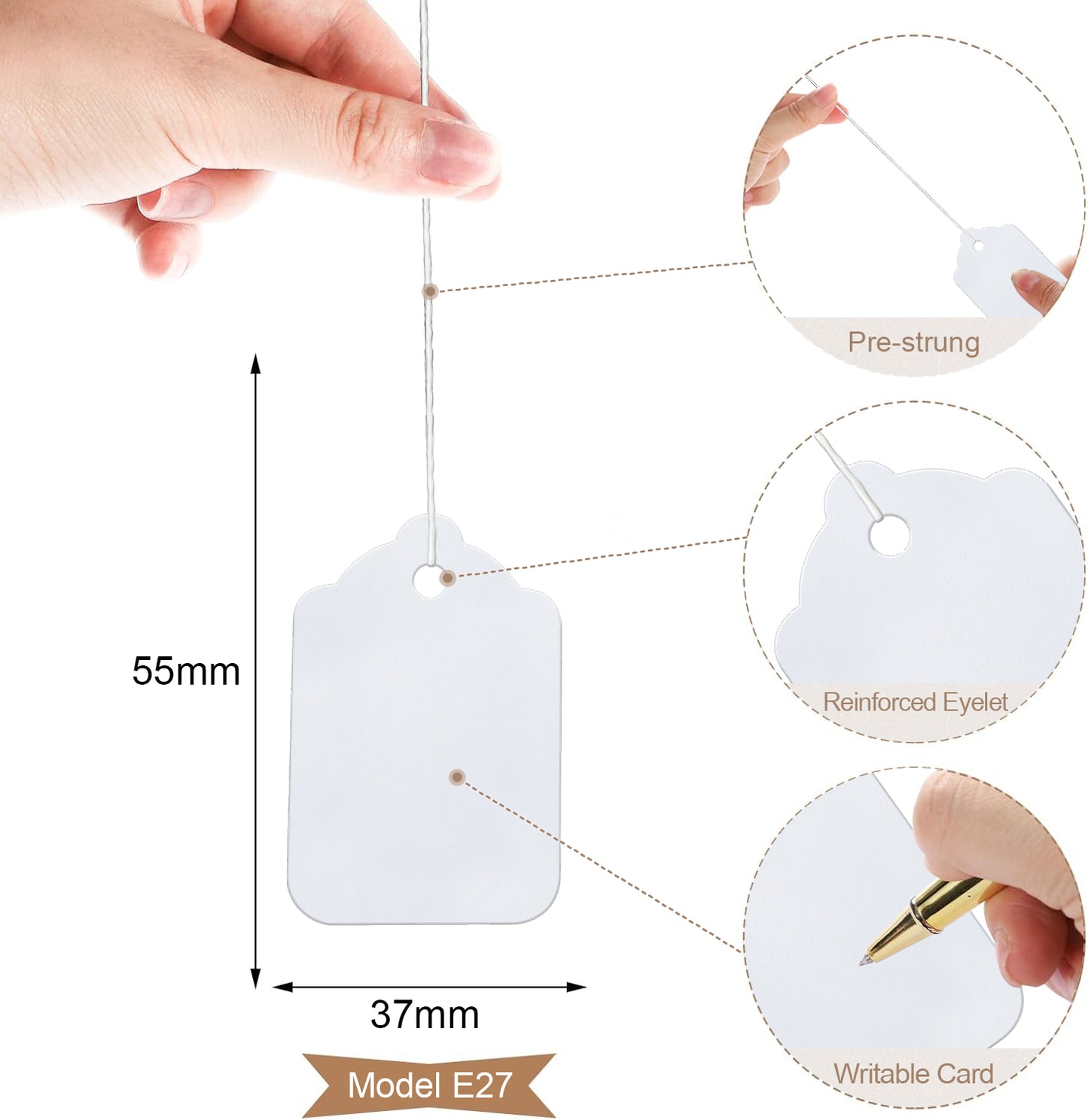 Swift Strung Tags White Card Clothing Parcel Label String Hanging Gift Swing Tickets Kraft Hang Price Labelling 55mm x 37mm (Pack Of 5000)