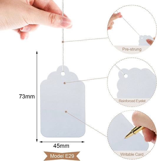 Swift Strung Tags White Card Clothing Parcel Label String Hanging Gift Swing Tickets Kraft Hang Price Labelling 73mm x 45mm (Pack Of 5000)