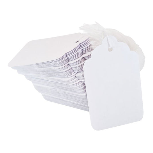 Swift Strung Tags White Card Clothing Parcel Label String Hanging Gift Swing Tickets Kraft Hang Price Labelling 73mm x 45mm (Pack Of 5000)