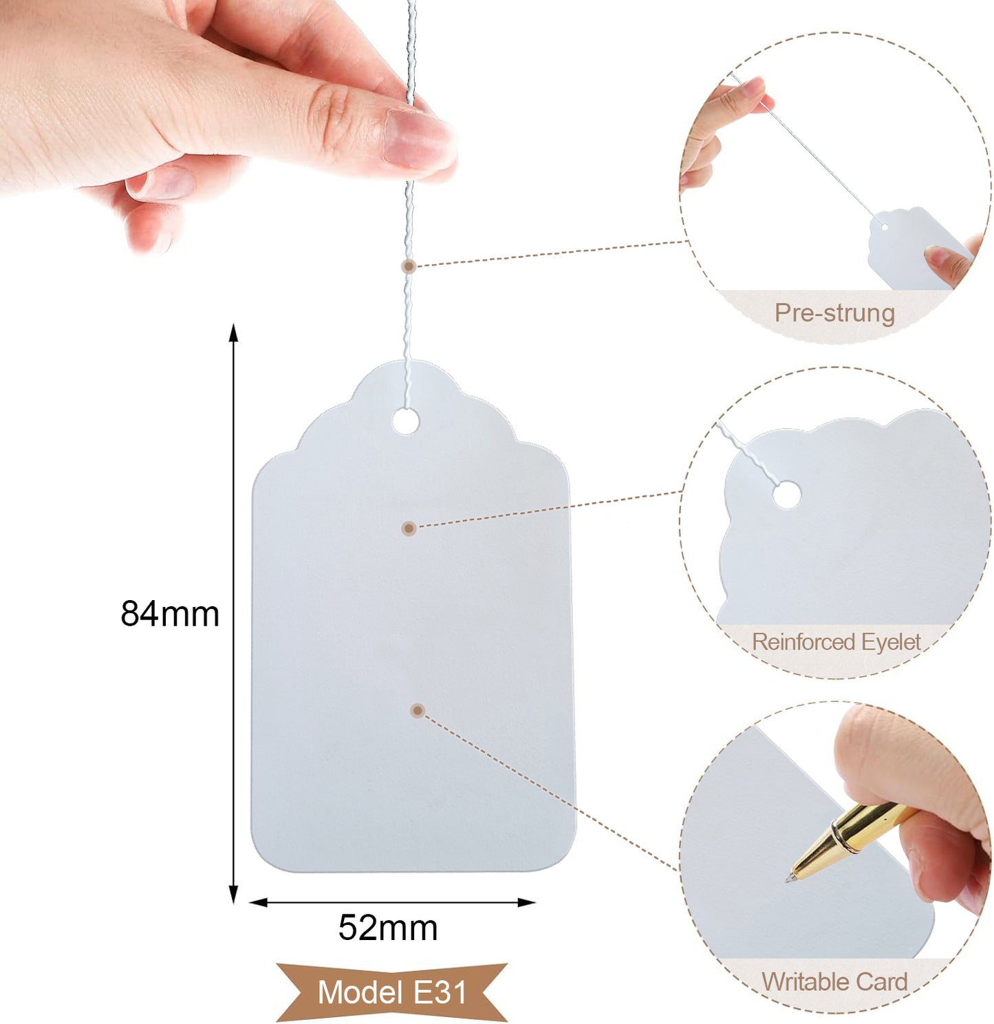 Swift Strung Tags White Card Clothing Parcel Label String Hanging Gift Swing Tickets Kraft Hang Price Labelling 84mm x 52mm (Pack Of 5000)