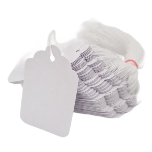 Swift Strung Tags White Card Clothing Parcel Label String Hanging Gift Swing Tickets Kraft Hang Price Labelling 84mm x 52mm (Pack Of 3000)