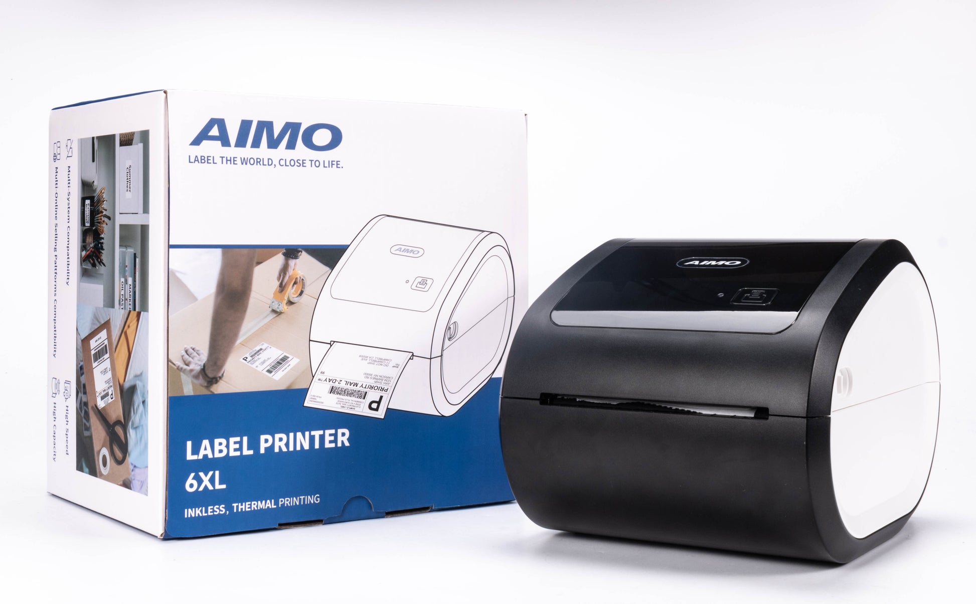 Aimo Bluetooth Thermal Label Printer 6XL Compatible With Amazon, Ebay, ETSY, Shopify, Royal Mail, Fedex, UPS, High Speed Machine For Online Sellers Labelling Large 6 X 4 Shipping Labels tradingmadeeasy.co.uk