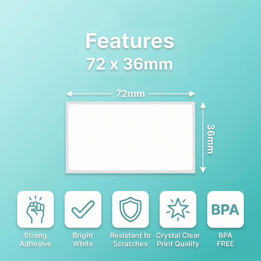 10 Rolls of Zebra Compatible Labels 72mm x 36mm