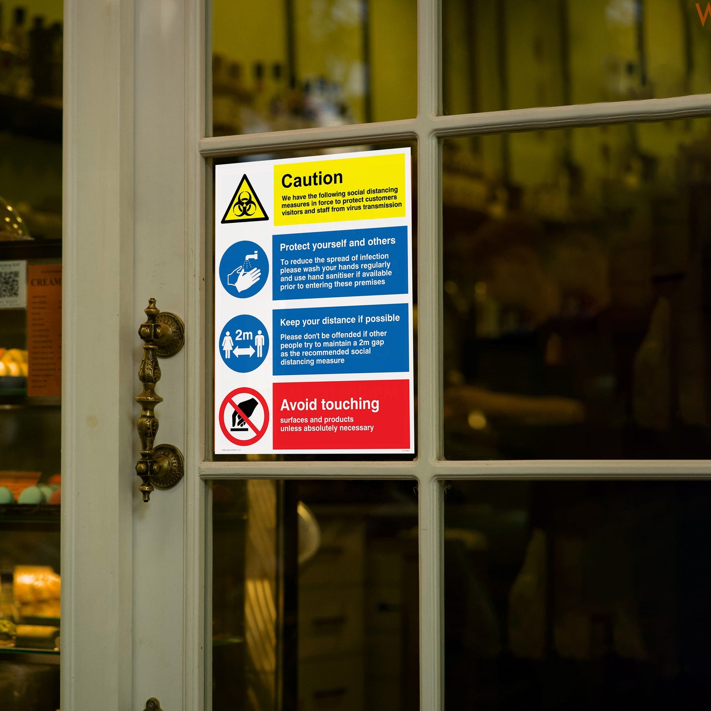 Caution Social Distancing Measures Avoid Touching Plastic Sign (BS24)