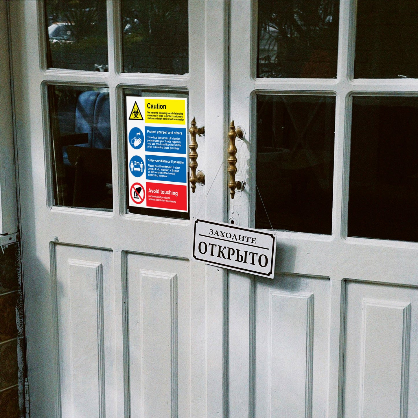 Caution Social Distancing Measures Avoid Touching Plastic Sign (BS24)