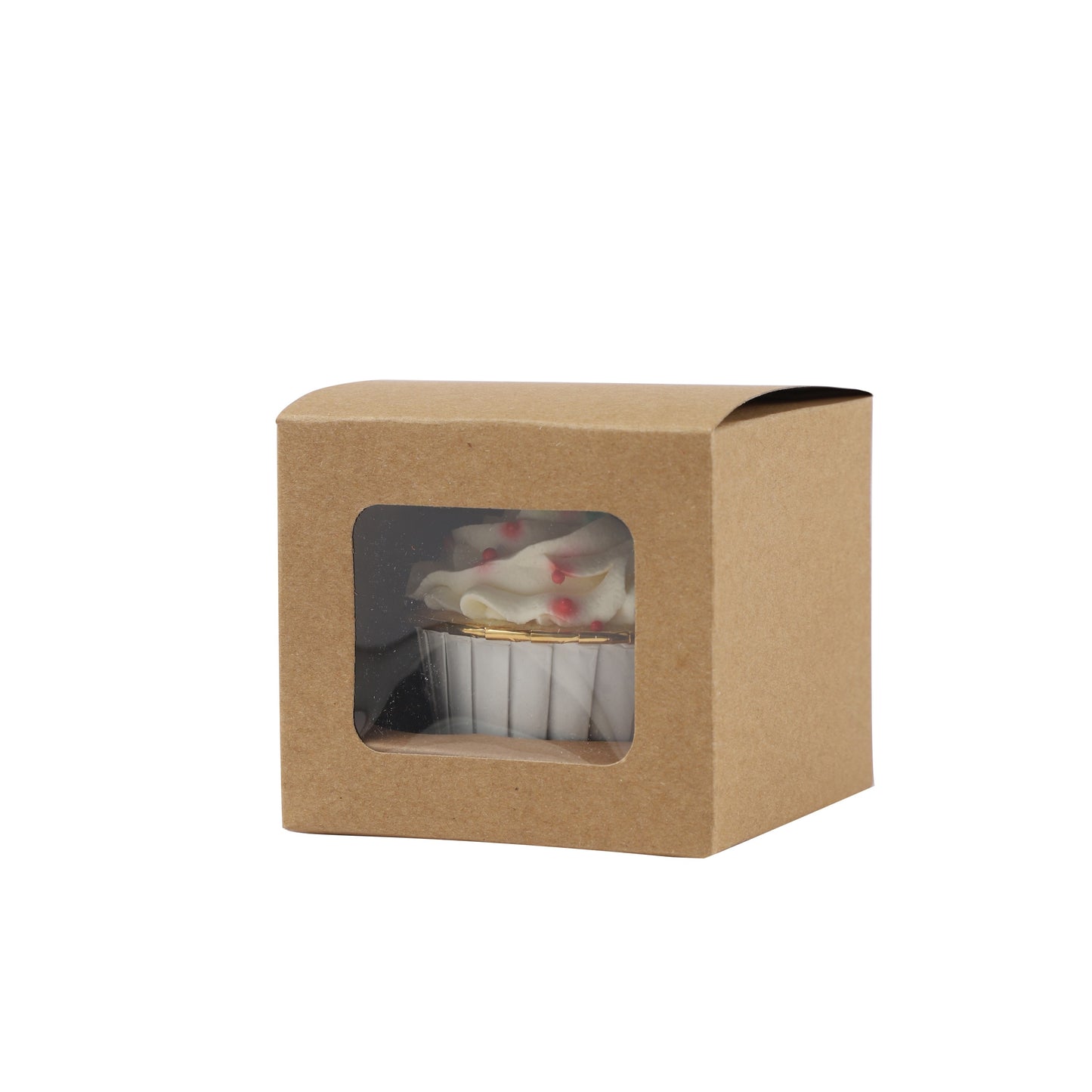 Cupcake Boxes Individual Kraft Brown Single Fairy Cake and Window Cardboard Packaging Gift Box Great For Baking Muffins Cookies Weddings