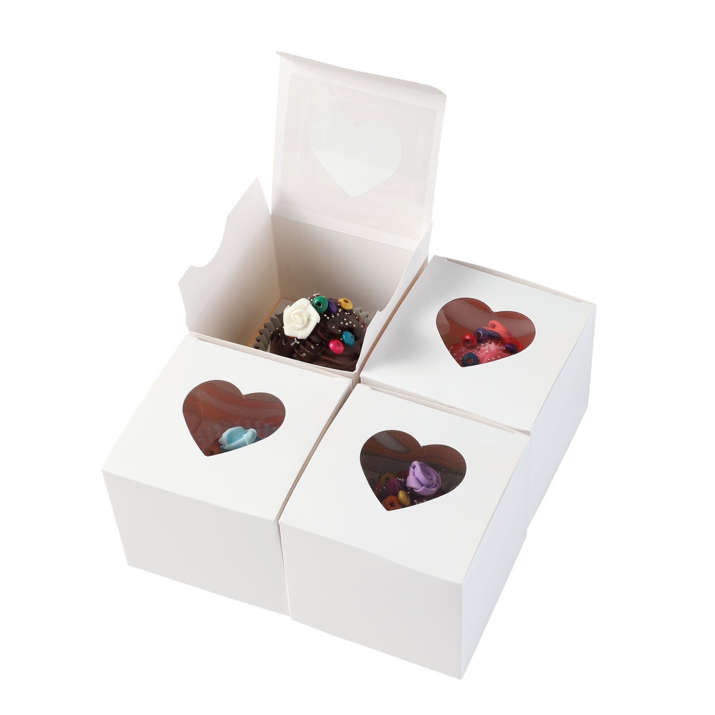 Cupcake Boxes Individual Heart Shape Clear Window Single Fairy Cake Cardboard Packaging Box Baking Kids Muffins Cookies Weddings