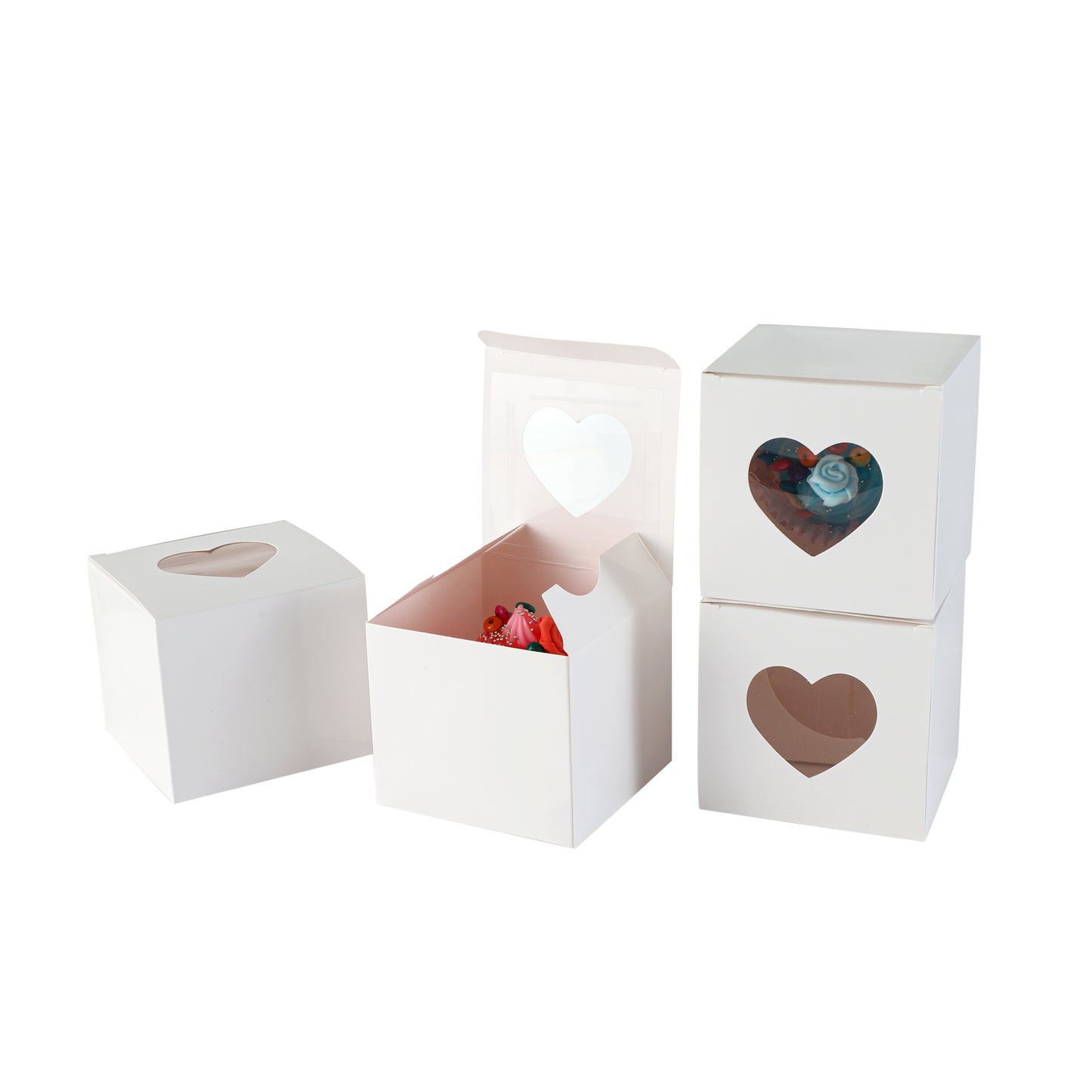 Cupcake Boxes Individual Heart Shape Clear Window Single Fairy Cake Cardboard Packaging Box Baking Kids Muffins Cookies Weddings