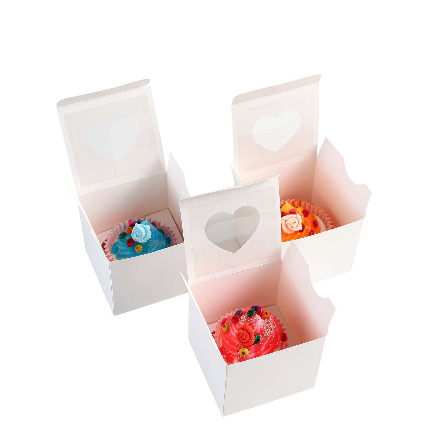 Cupcake Boxes Individual Heart Shape Clear Window Single Fairy Cake Cardboard Packaging Box Baking Kids Muffins Cookies Weddings