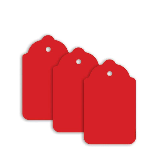 100 x Unstrung Card Clothing Tags 70mm x 40mm Red tradingmadeeasy.co.uk
