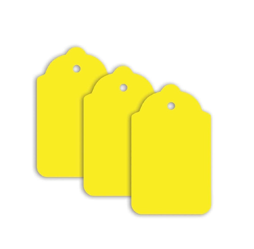 100 x Unstrung Card Clothing Tags 70mm x 40mm Yellow tradingmadeeasy.co.uk