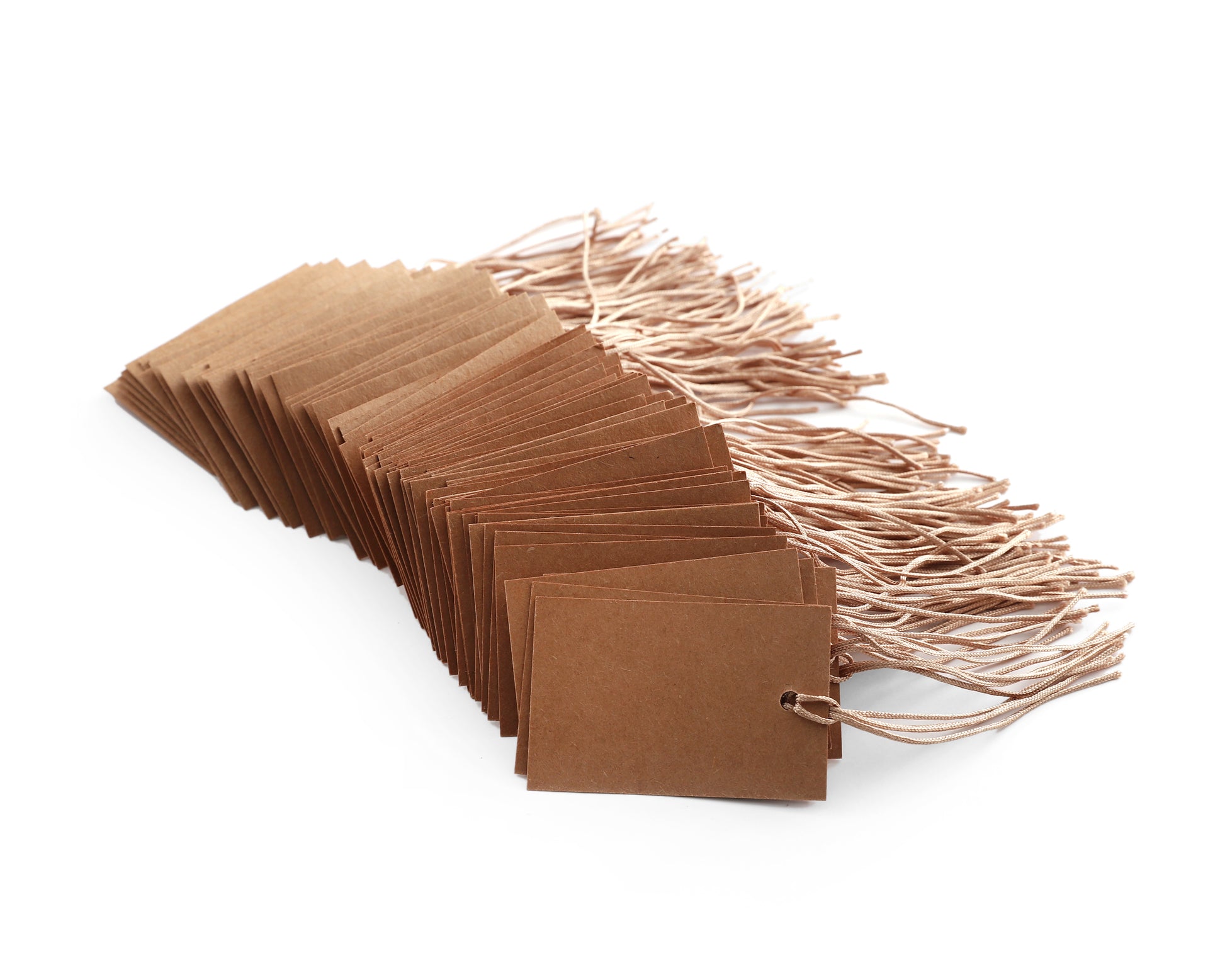 100 x Strung Hanging Card Clothing Tags 70mm x 45mm Brown tradingmadeeasy.co.uk