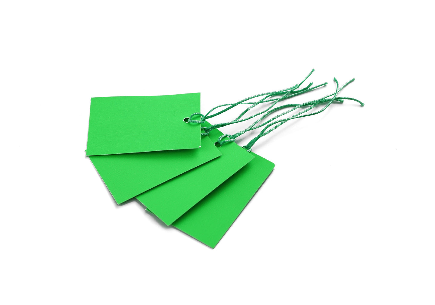 100 x Strung Hanging Card Clothing Tags 70mm x 45mm Green tradingmadeeasy.co.uk
